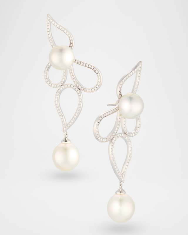 18K White Gold South Sea Pearl and Diamond Earrings